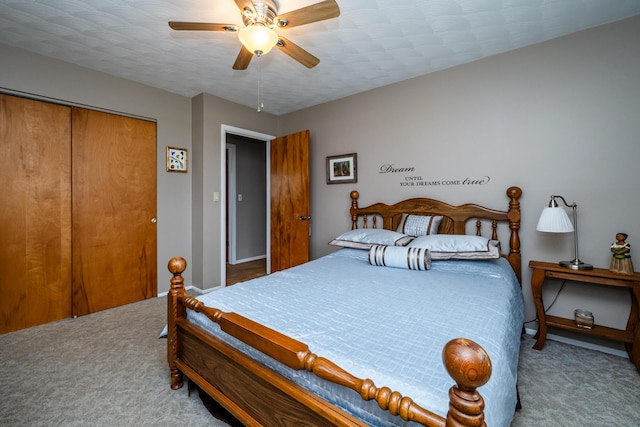 1601 Barbara Ann Dr, Stevensville, MI 49127 - bedroom featuring a ceiling fan, baseboards, carpet, and a closet