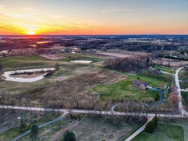 view of aerial view at dusk