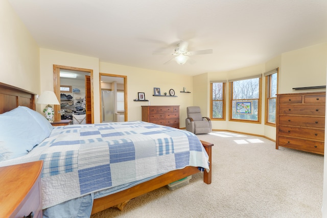 carpeted bedroom with a ceiling fan