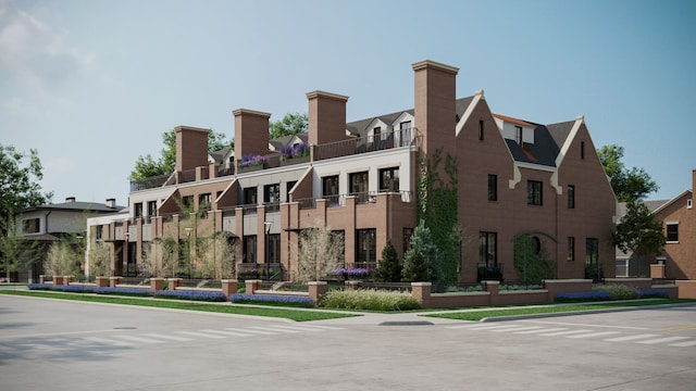 view of building exterior with a residential view