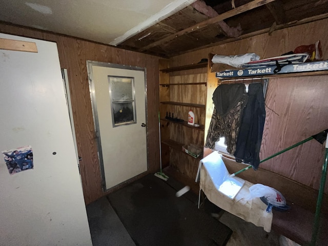 interior space with wooden walls