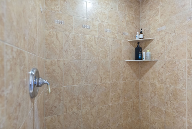 interior details with a tile shower