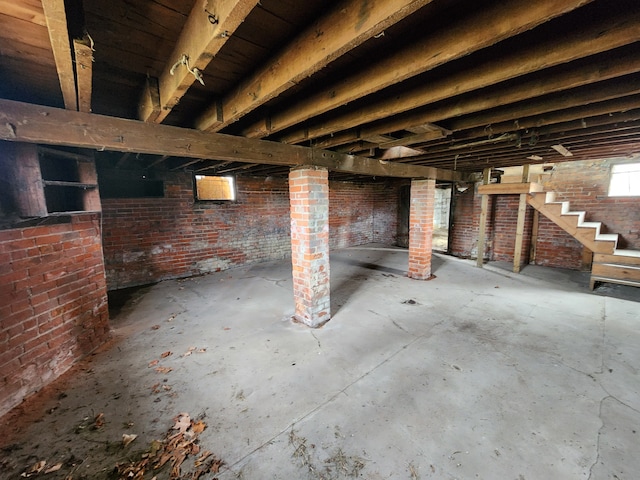 6419 Roosevelt St, Detroit, MI 48208 - basement featuring stairway and brick wall
