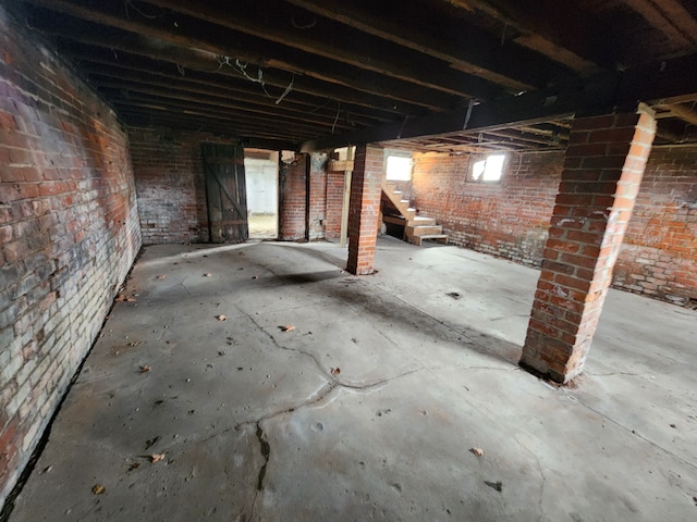 6419 Roosevelt St, Detroit, MI 48208 - below grade area with brick wall and stairs