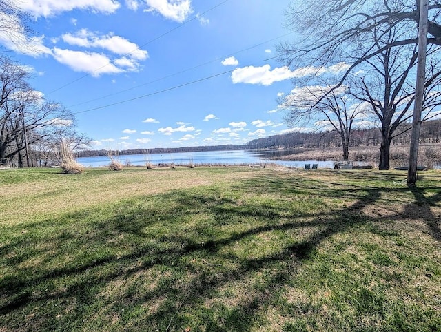 view of yard with a water view