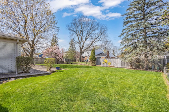 view of yard with a fenced backyard