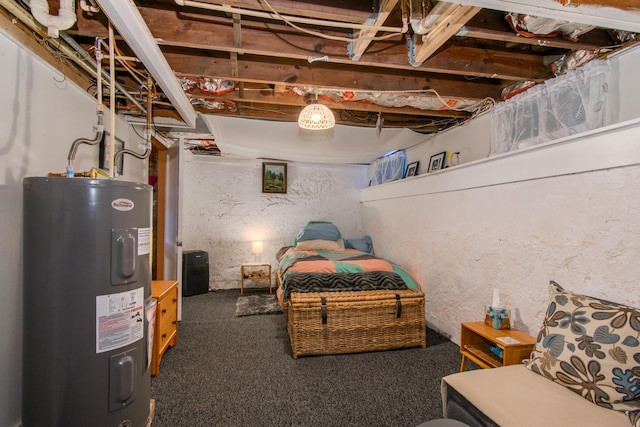 bedroom featuring carpet floors and electric water heater