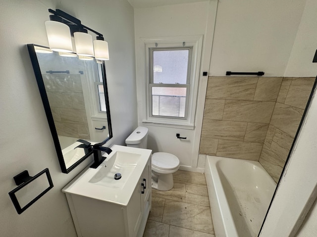 15241 Seymour St, Detroit, MI 48205 - full bathroom featuring toilet, walk in shower, marble finish floor, vanity, and a tub
