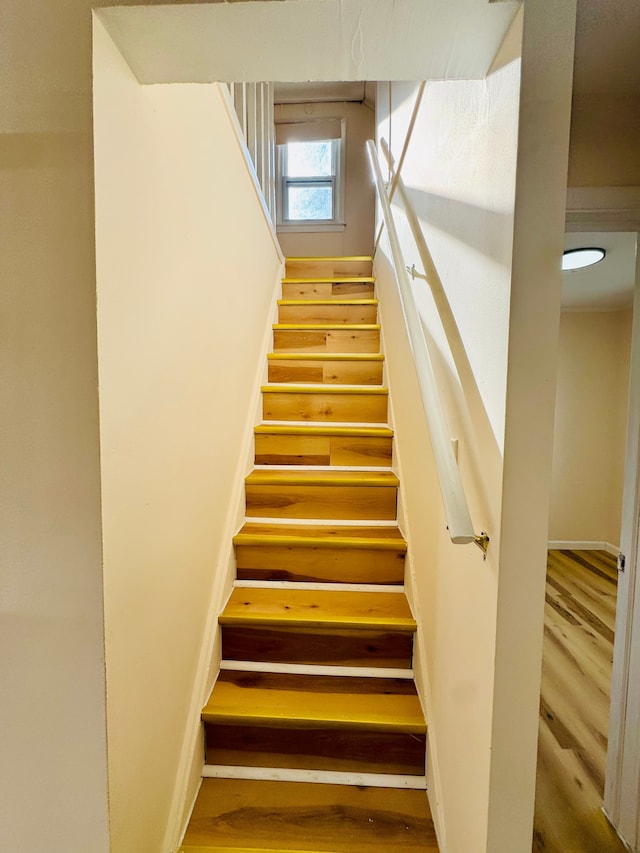 staircase with wood finished floors