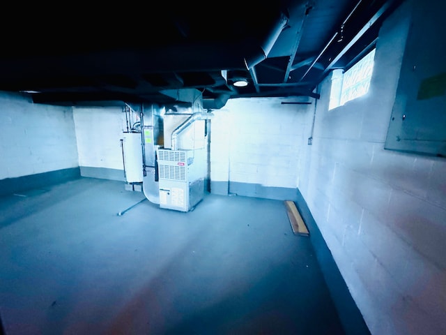 below grade area with water heater and heating unit
