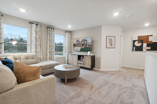 14331 Old Oak Trl, Van Buren, MI 48111 - living area with baseboards, recessed lighting, and light colored carpet