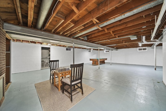 finished below grade area featuring pool table