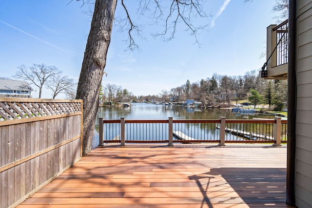 deck with a water view