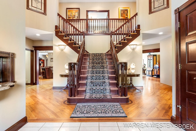 3550 64th Ave, Zeeland, MI 49464 - stairway with a high ceiling and tile patterned floors
