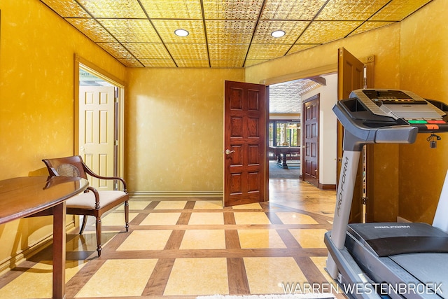 3550 64th Ave, Zeeland, MI 49464 - hallway with an ornate ceiling, a textured wall, inlaid floor details, and recessed lighting