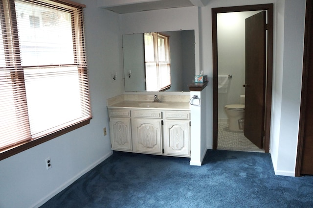 8449 Mathias Dr Unit 17, Grosse Ile, MI 48138 - bathroom featuring toilet, vanity, plenty of natural light, and baseboards