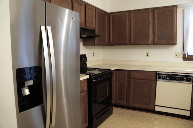 8449 Mathias Dr Unit 17, Grosse Ile, MI 48138 - kitchen featuring stainless steel refrigerator with ice dispenser, electric range, white dishwasher, under cabinet range hood, and light countertops