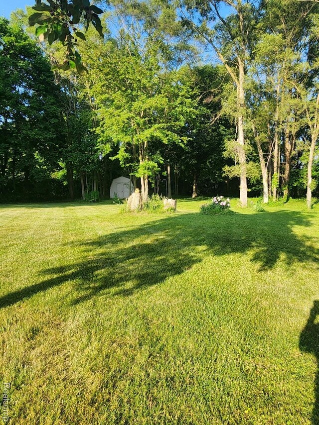 5140 Eastview Rd, Clarkston, MI 48346 - view of green lawn featuring a storage shed