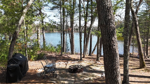 water view featuring an outdoor fire pit