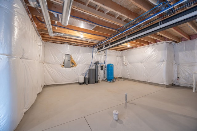 unfinished basement featuring electric panel