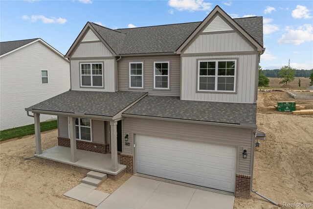 27154 Gallop Way, Saline, MI 48176 - view of front of home featuring covered porch, brick siding, and a shingled roof