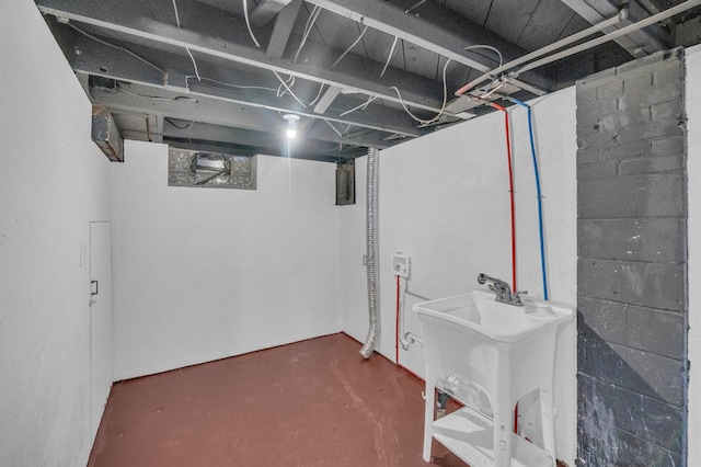 view of unfinished basement