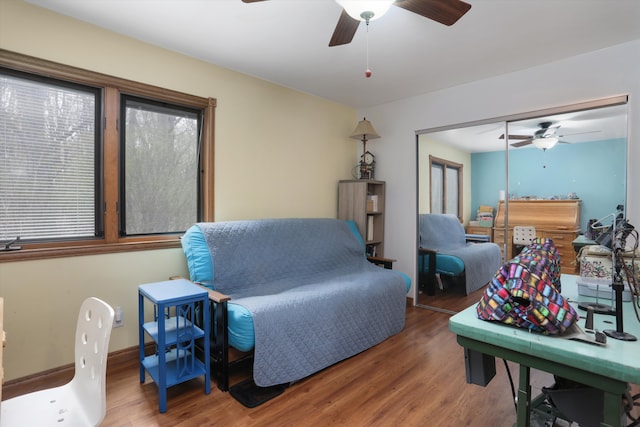 826 Hendricks Dr, Monroe, MI 48162 - interior space featuring a ceiling fan, wood finished floors, and a closet