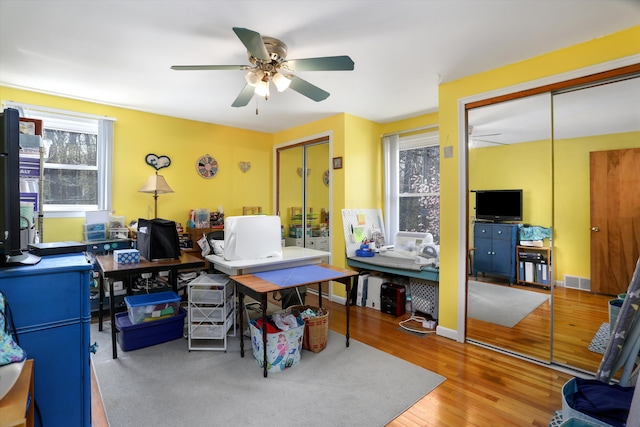 826 Hendricks Dr, Monroe, MI 48162 - office featuring visible vents, wood finished floors, a wealth of natural light, and ceiling fan