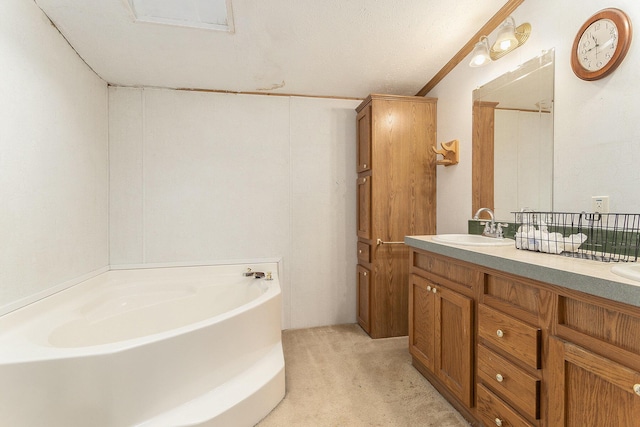 full bathroom featuring a garden tub, a sink, and double vanity