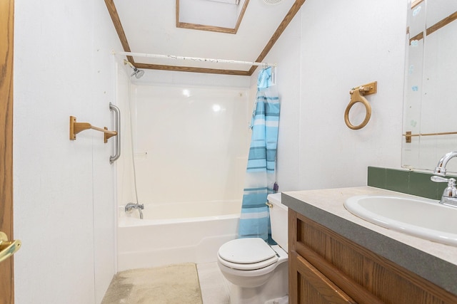 full bath featuring vanity, toilet, shower / bath combo, and tile patterned floors