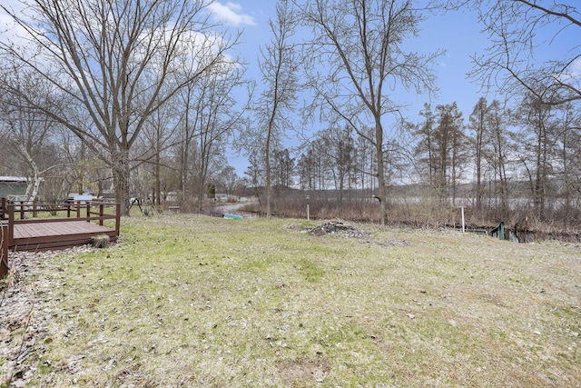 view of yard featuring a wooden deck