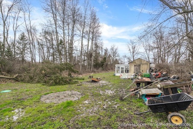 view of yard with an outdoor structure