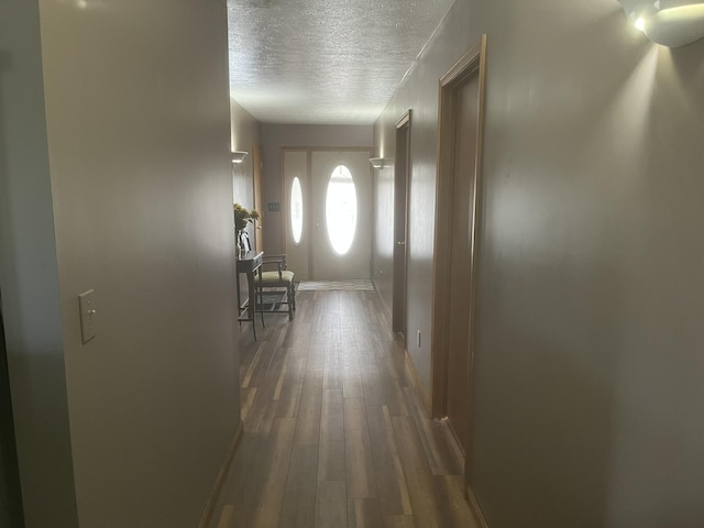 34722 36th Ave, Paw Paw, MI 49079 - hall with a textured ceiling, baseboards, and dark wood-type flooring