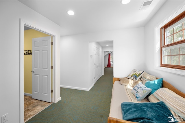 sitting room with carpet, baseboards, and recessed lighting