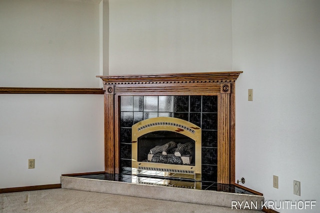 3076 Regency Pkwy, Zeeland, MI 49464 - details with carpet floors, baseboards, and a fireplace