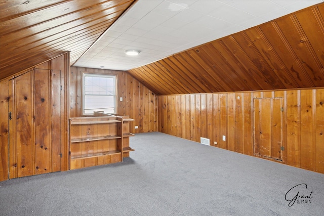 19931 Braile St, Detroit, MI 48219 - bonus room with wooden walls, carpet floors, visible vents, and vaulted ceiling