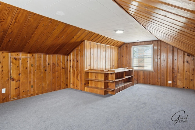 19931 Braile St, Detroit, MI 48219 - bonus room featuring wooden walls, carpet floors, and vaulted ceiling