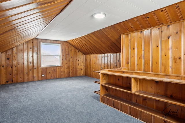 19931 Braile St, Detroit, MI 48219 - bonus room featuring lofted ceiling, carpet flooring, and wood walls