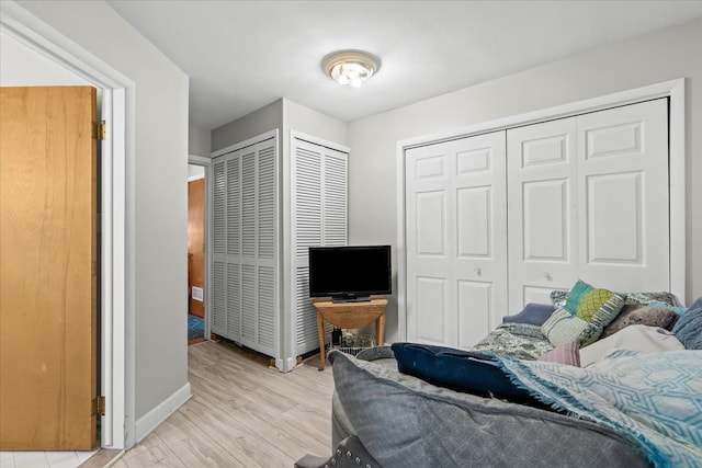45520 Deshon St, Utica, MI 48317 - bedroom featuring light wood-type flooring, multiple closets, and baseboards