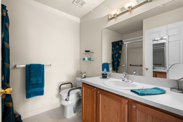 52140 Naugatuck Dr, Macomb, MI 48042 - full bath with vanity, toilet, tile patterned floors, a shower with shower curtain, and visible vents