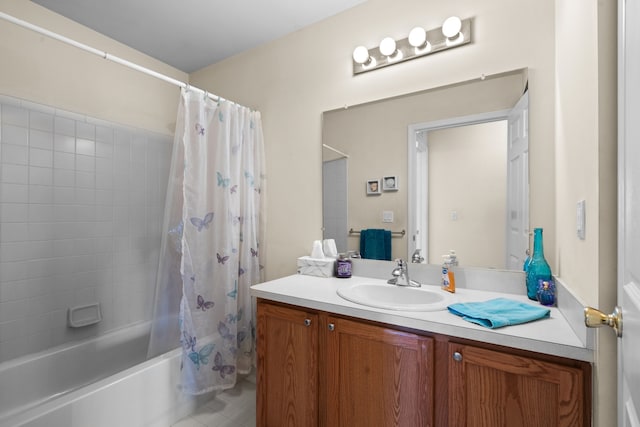 52140 Naugatuck Dr, Macomb, MI 48042 - bathroom featuring vanity, tile patterned floors, and shower / tub combo with curtain