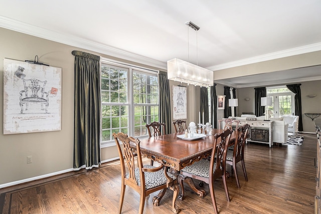 975 Pine Needle Trl, Rochester, MI 48306 - dining room with ornamental molding, baseboards, and dark wood-style flooring