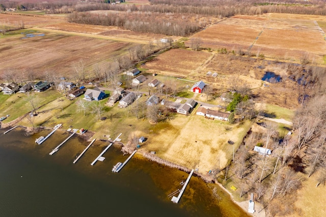 aerial view featuring a water view and a rural view
