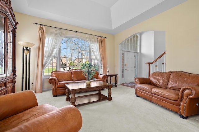 7511 Dunross Dr, Portage, MI 49024 - living area featuring carpet floors and a raised ceiling