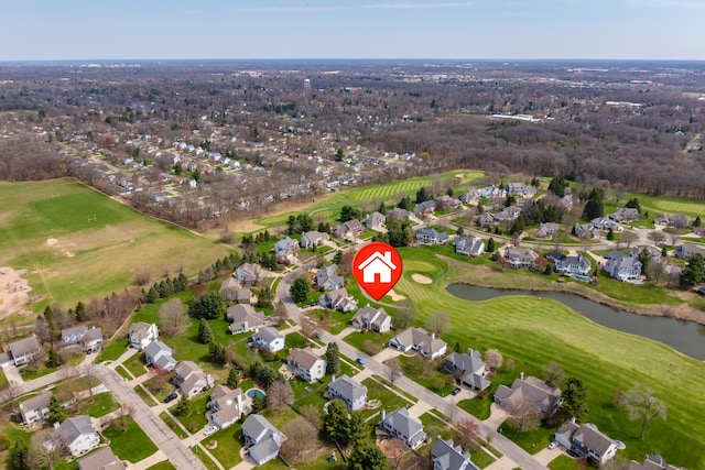 7511 Dunross Dr, Portage, MI 49024 - birds eye view of property with a residential view, a water view, and view of golf course