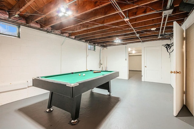rec room with concrete flooring and pool table