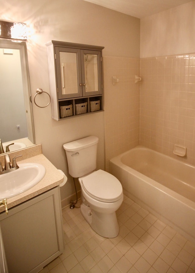 full bath featuring tile patterned floors, shower / bath combination, vanity, and toilet
