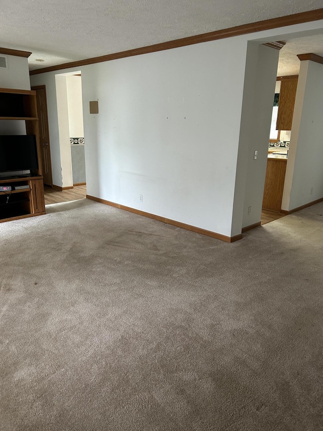 4 Grady Ct, Coldwater, MI 49036 - unfurnished living room featuring ornamental molding, carpet, and a textured ceiling