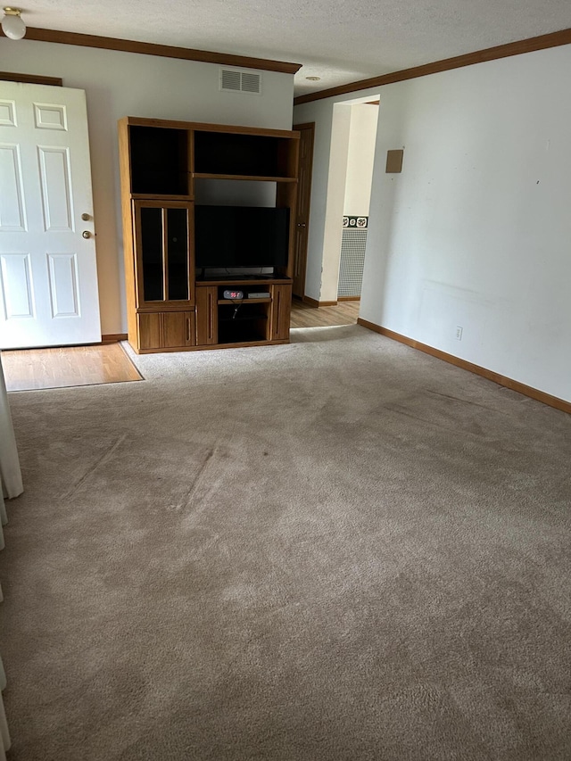 4 Grady Ct, Coldwater, MI 49036 - unfurnished living room featuring crown molding, carpet flooring, and a textured ceiling