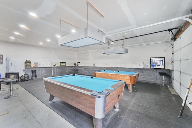 playroom with recessed lighting, concrete flooring, and pool table